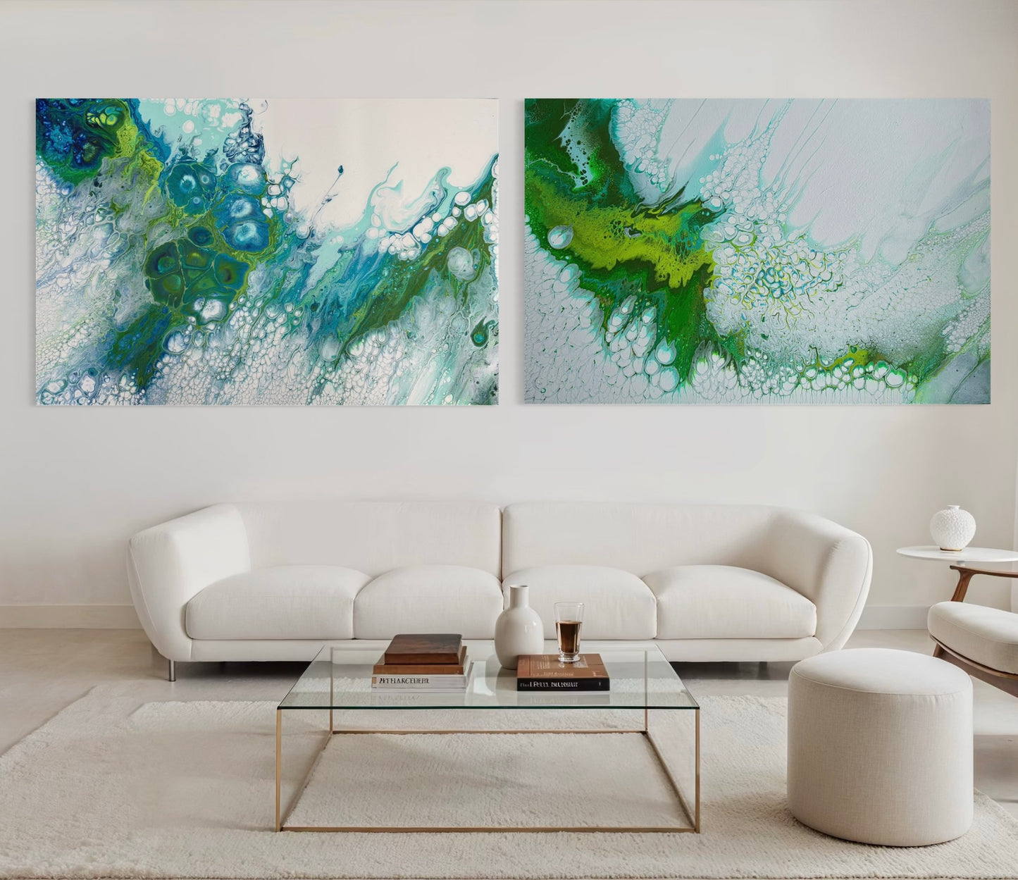 Modern Acrylic Canvas Print - Coastal Art in Blues & Greens. Wave, Sea, Ocean, Sea Cells
