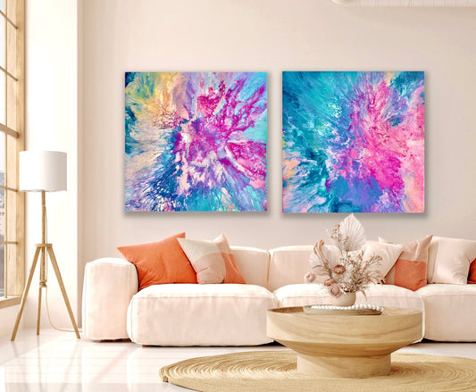 Dreamt in Magenta and Drifted into Cerulean - Gallery Set of Two - Canvas Prints