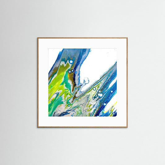 Modern Acrylic Fine Art Paper Print - Coastal Art in Blues & Greens. Wave, Sea, Ocean.