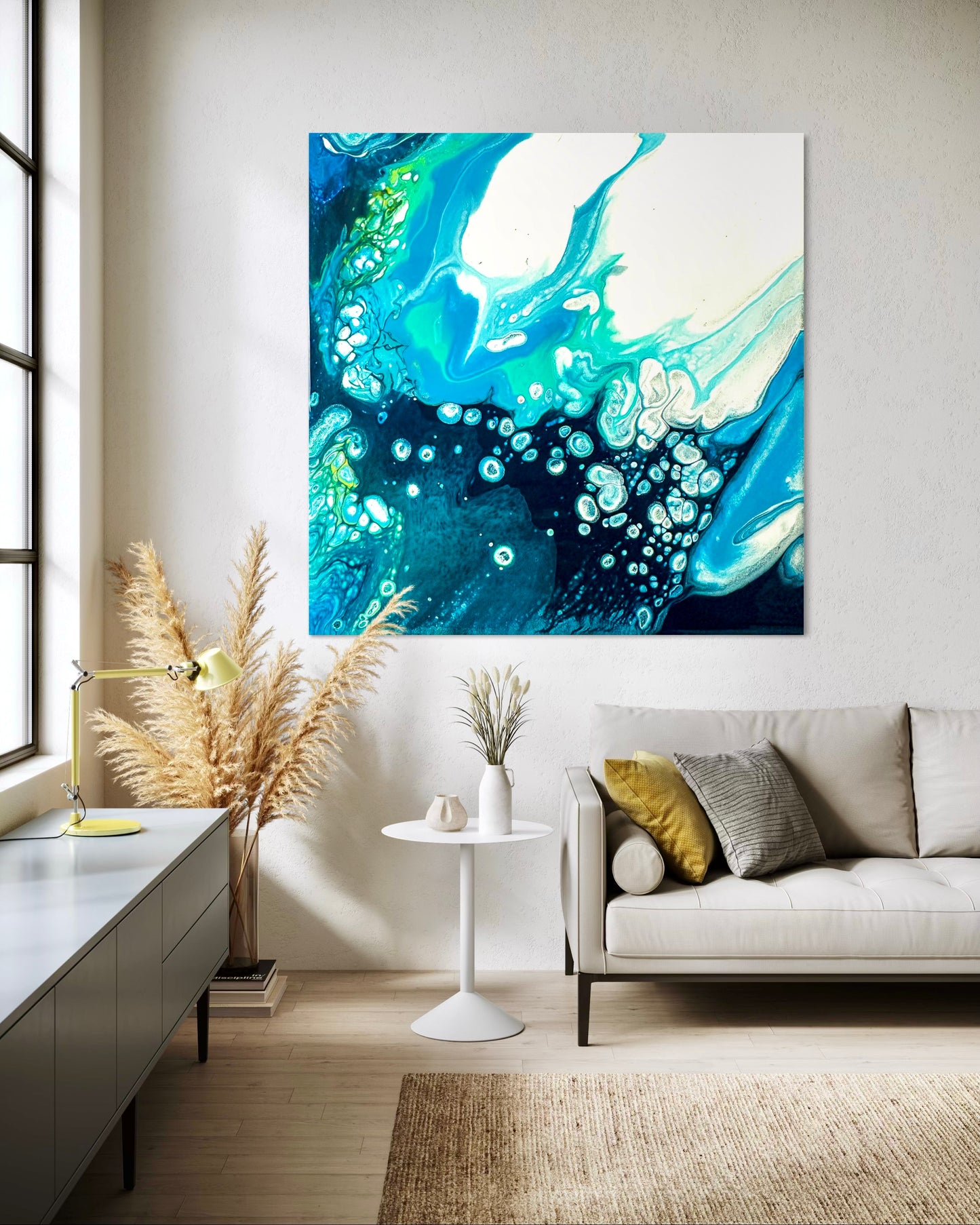 Modern Acrylic Canvas Print - Coastal Art in Blues & Greens.  Wave, Sea, Ocean.