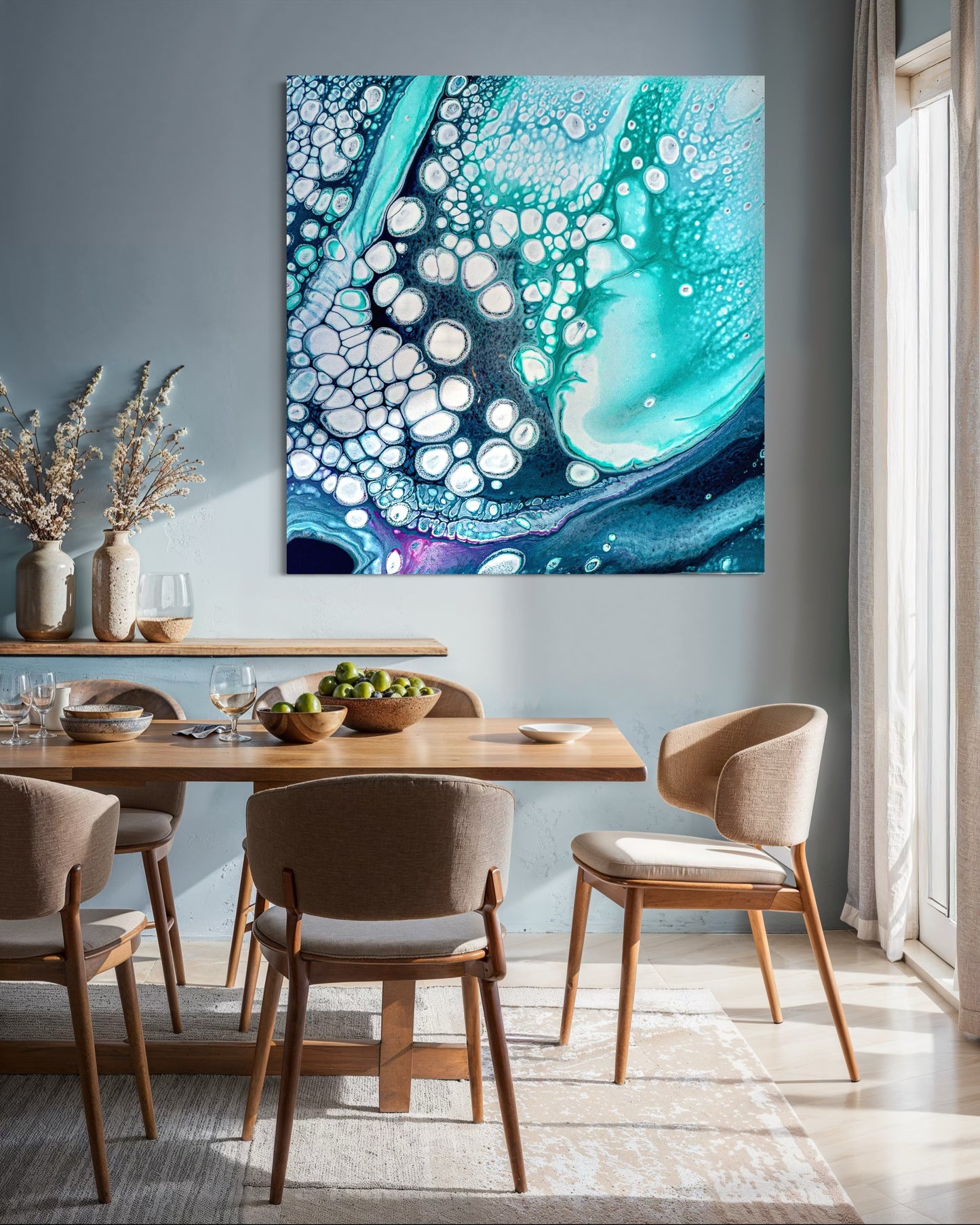 Modern Acrylic Canvas Print - Coastal Art in Blues & Greens.  Wave, Sea, Ocean.