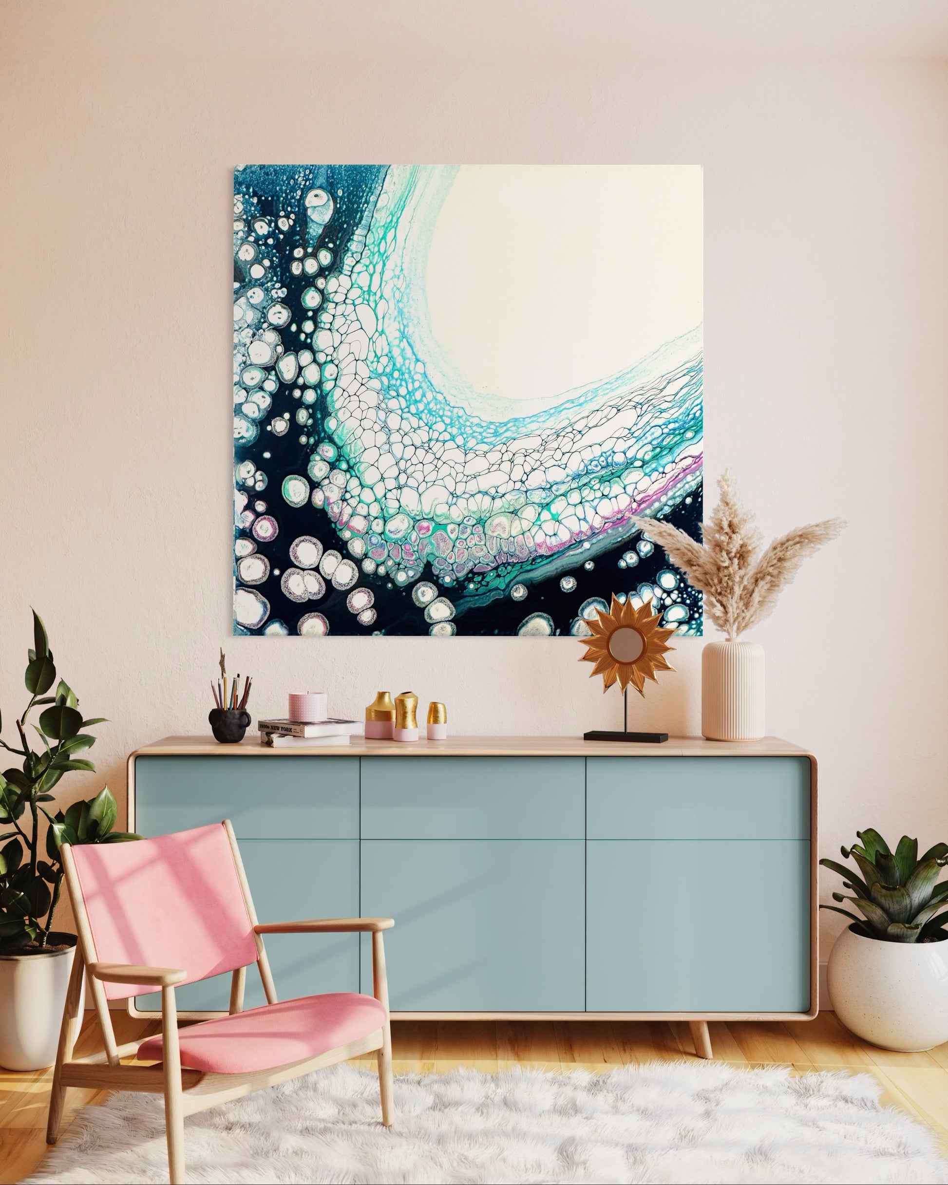 Modern Acrylic Canvas Print -Coastal Art in Blues & Greens.  Wave, Sea, Ocean.
