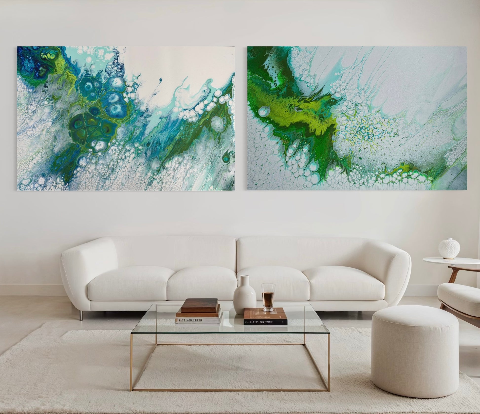 Modern Acrylic Canvas Print - Coastal Art in Blues & Greens.  Wave, Sea, Ocean, Sea Cells