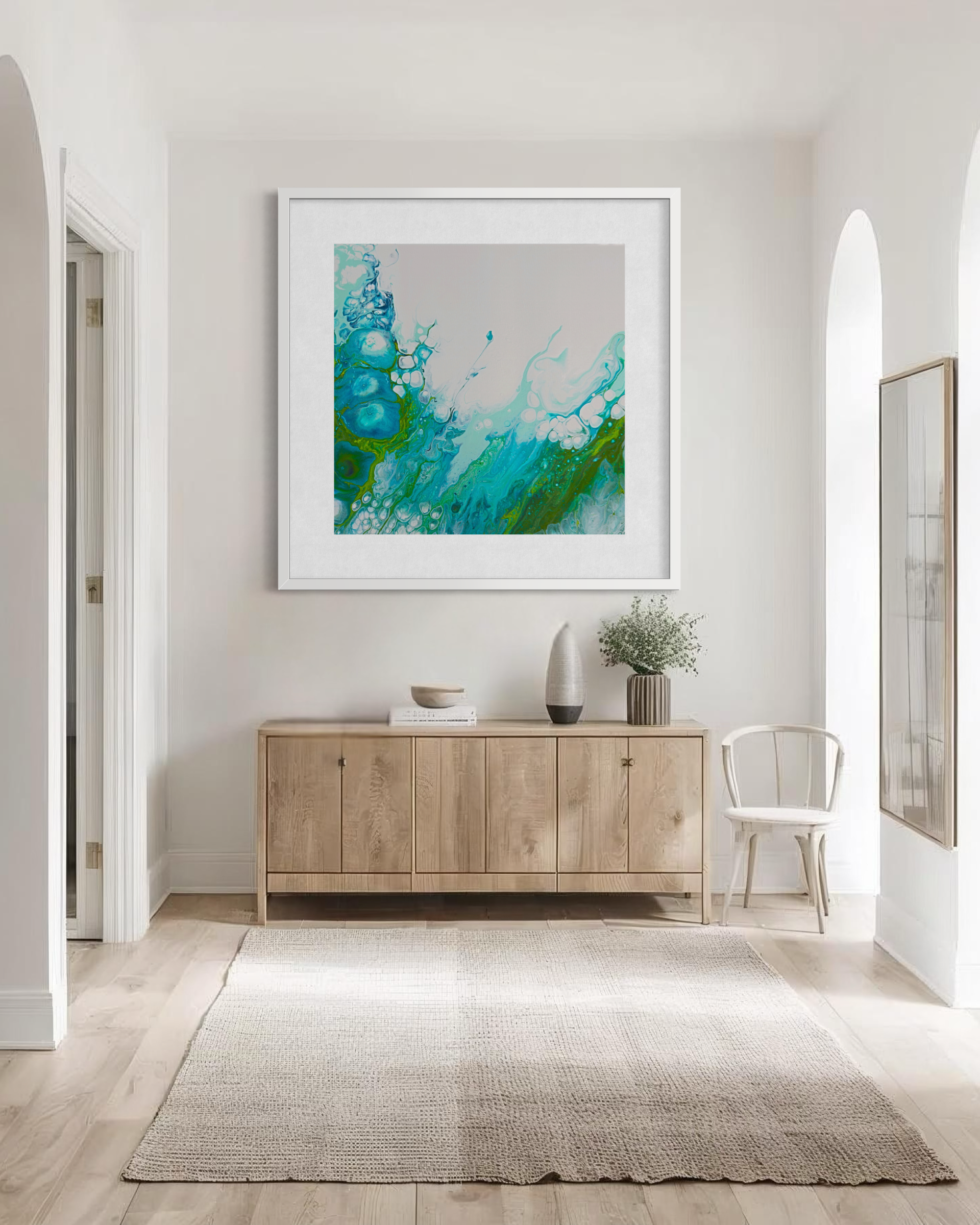 Coastal wall art in blue and green