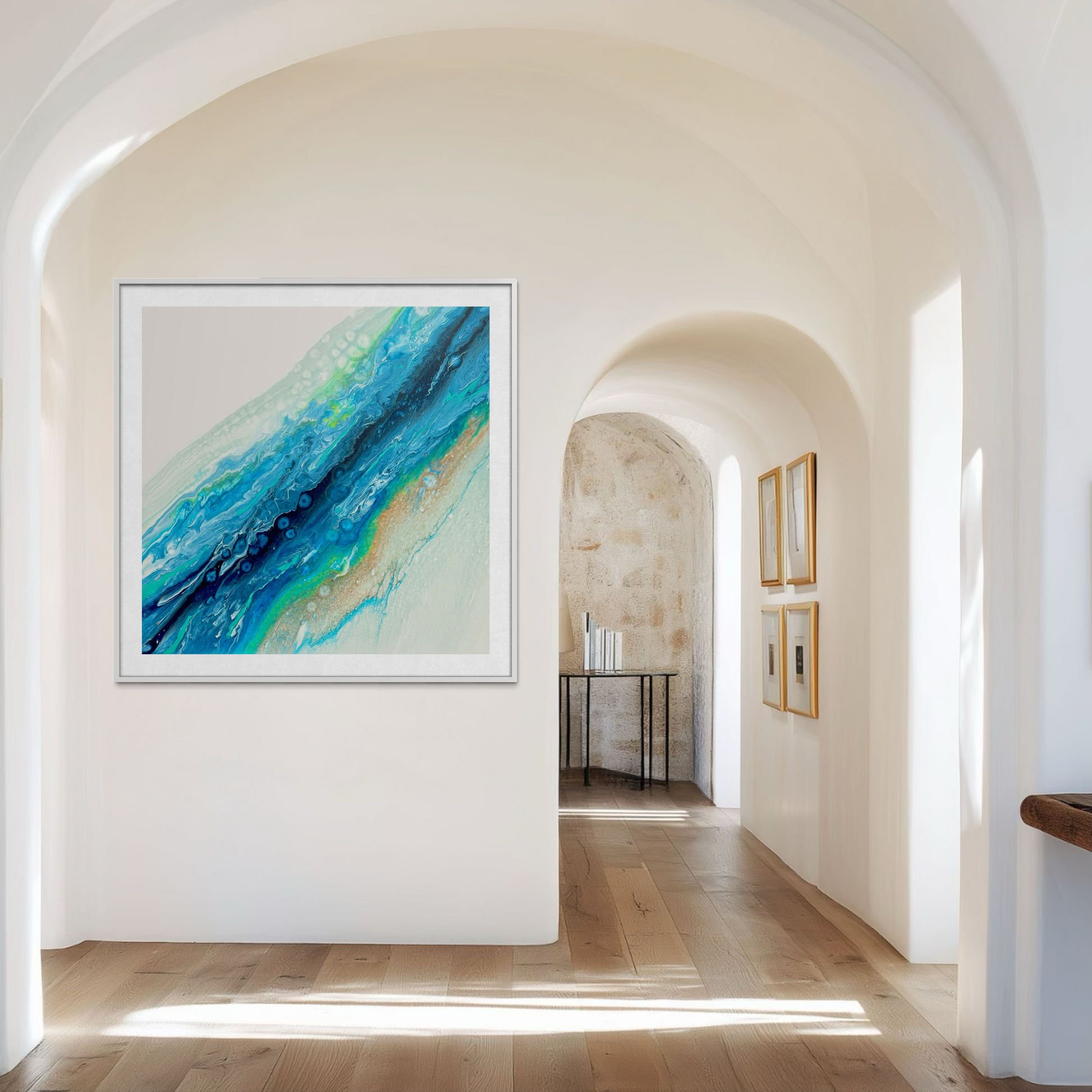 Colourful wall art in blue