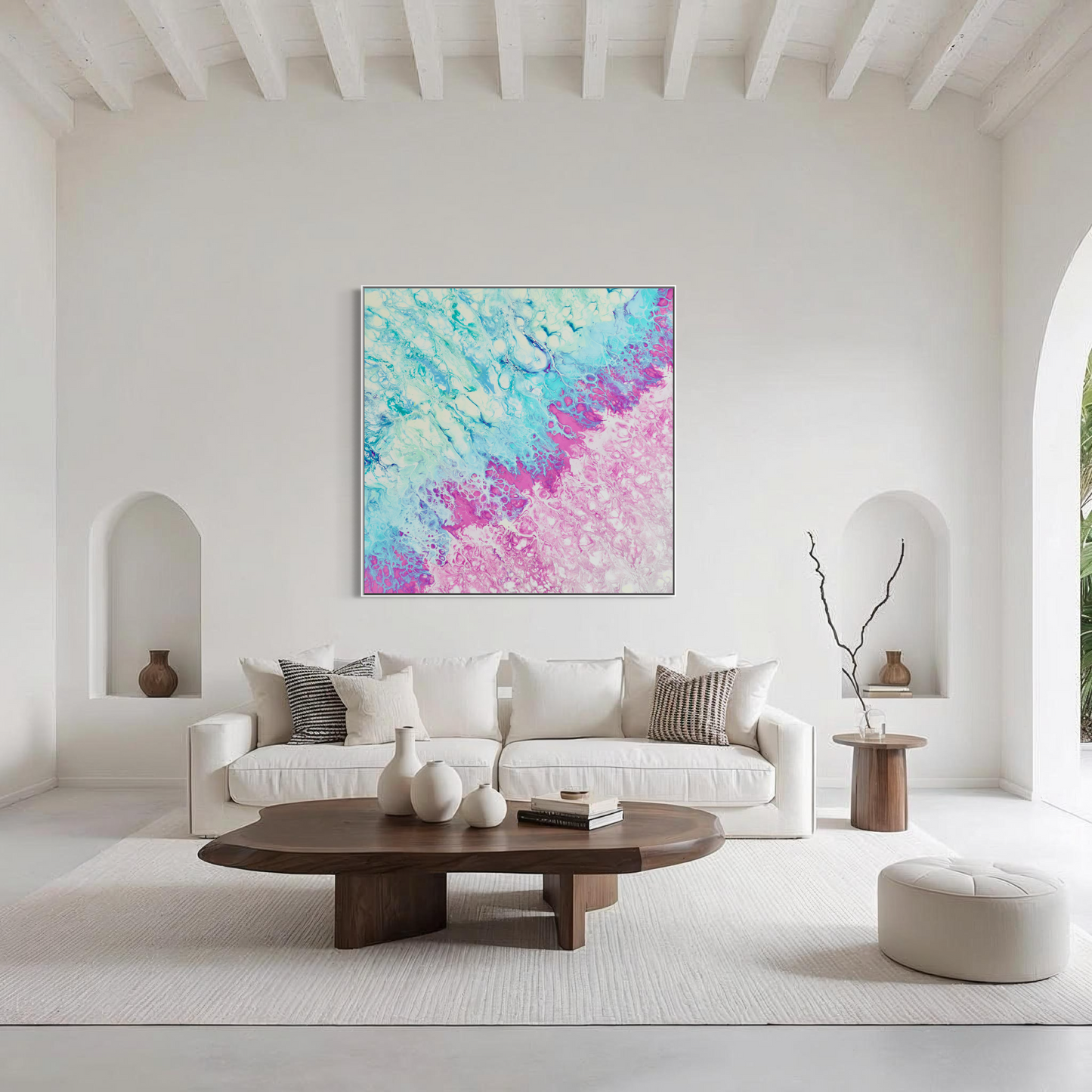 Coastal wall art in pink and blue