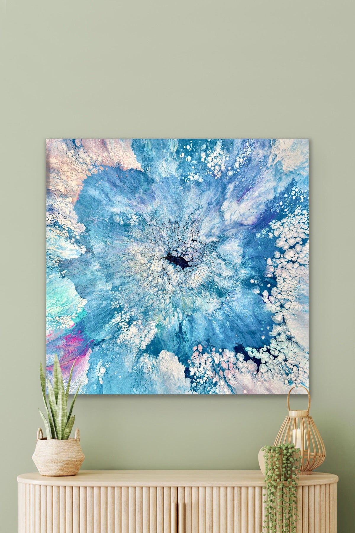 Abstract acrylic art on canvas depicting the eye of a storm