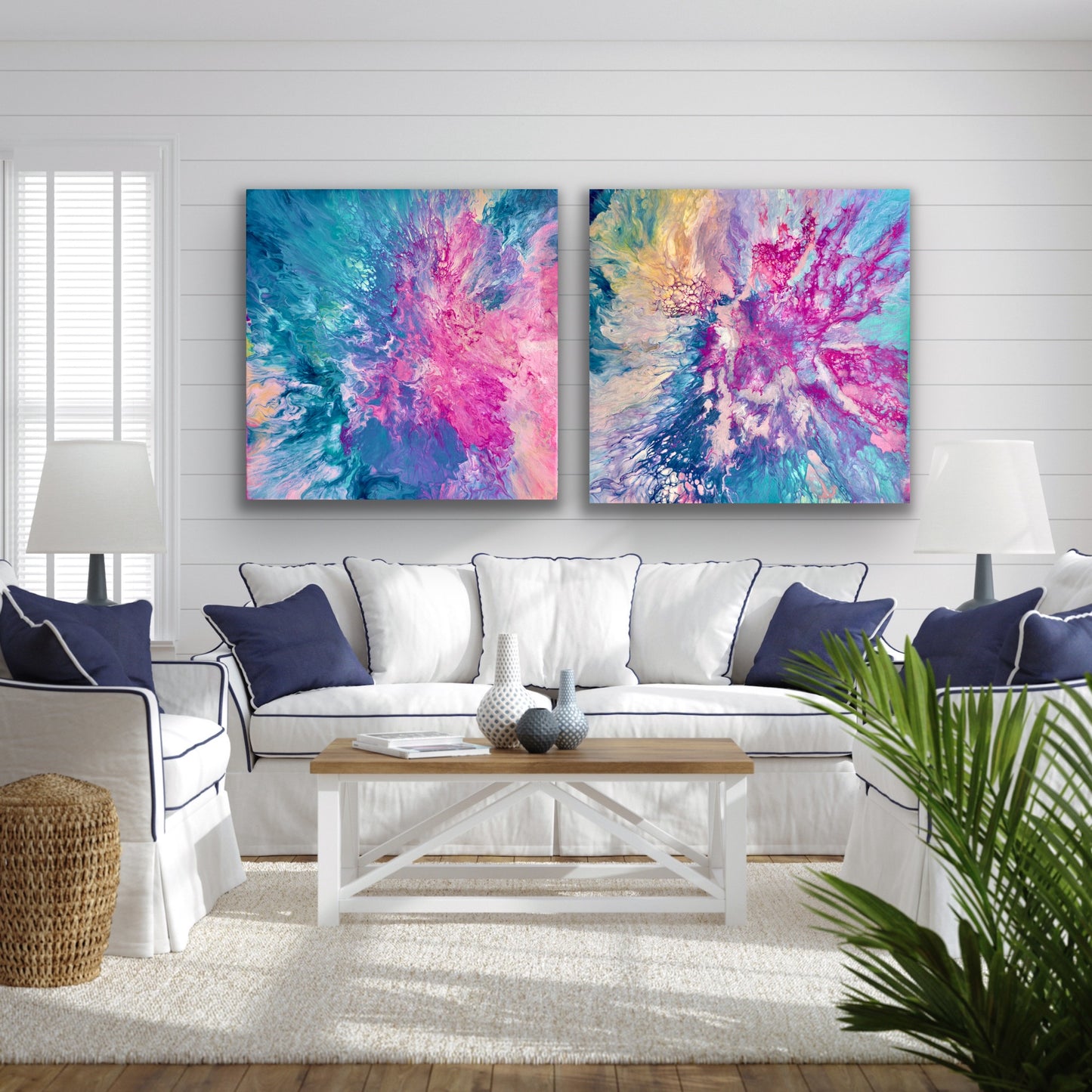 Colours gallery set of two canvas prints in vibrant pinks and blues