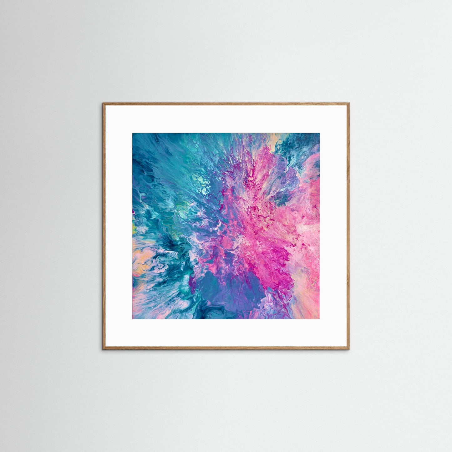 Colourful abstract acrylic fine art print in vibrant pinks and blues