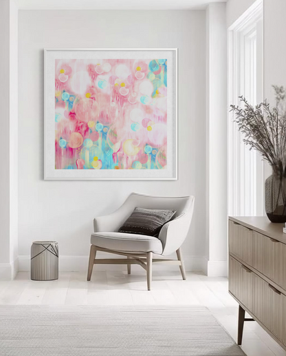 Colourful wall art in pink
