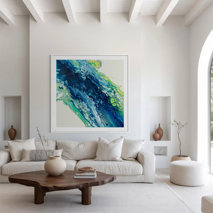 Colourful wall art in blue and green