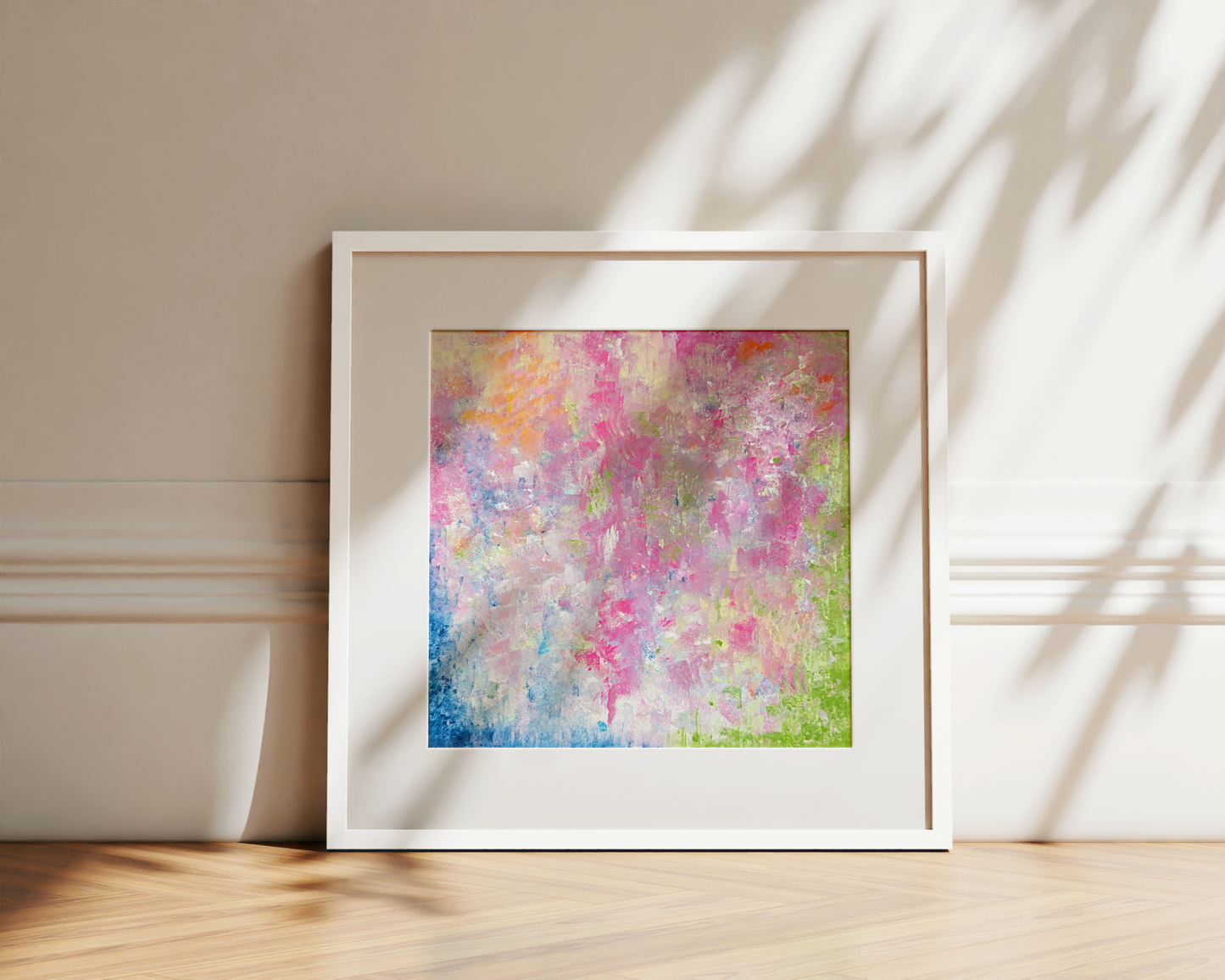 Pink Flower Abstract Art in white frame