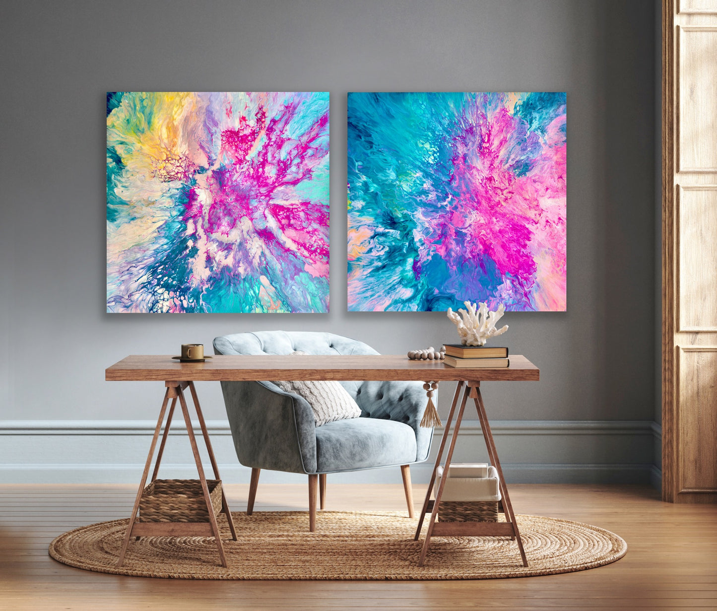 Dreamt in Magenta and Drifted into Cerulean - Gallery Set of Two - Canvas Prints