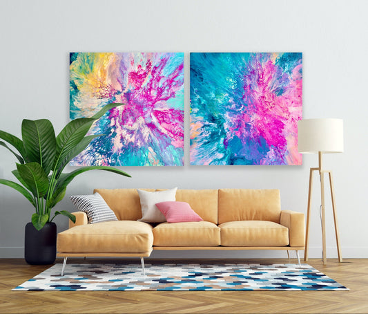 Dreamt in Magenta and Drifted into Cerulean - Gallery Set of Two - Canvas Prints