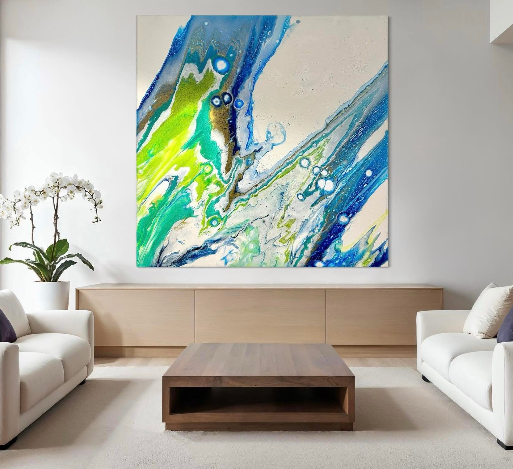 Modern Acrylic Canvas Print - Coastal Art in Blues & Greens.  Wave, Sea, Ocean.