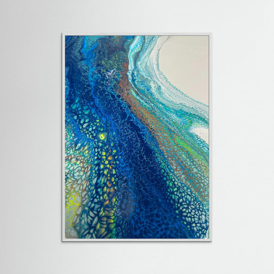 Modern Acrylic Canvas Original - Coastal Art in Blues & Greens.  Wave, Sea, Ocean.