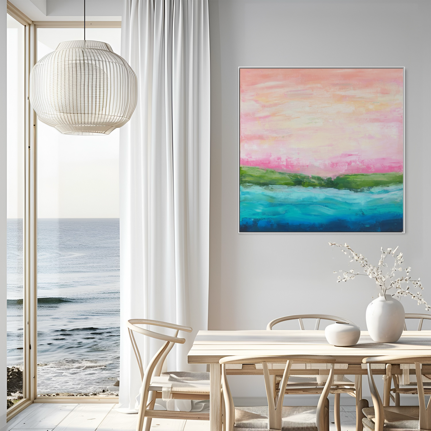 Stunning Pink Coastal Painting in Beach House
