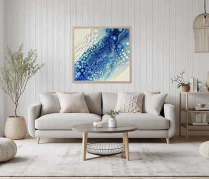 ROCKPOOL (canvas print) - A mesmerising blend of blues and whites form a scene reminiscent of a crystal clear Cornish rockpool at low tide.
