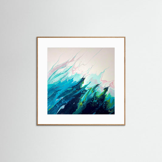Modern Acrylic Fine Art Paper Print - Coastal Art in Blues & Greens.  Wave, Sea, Ocean.