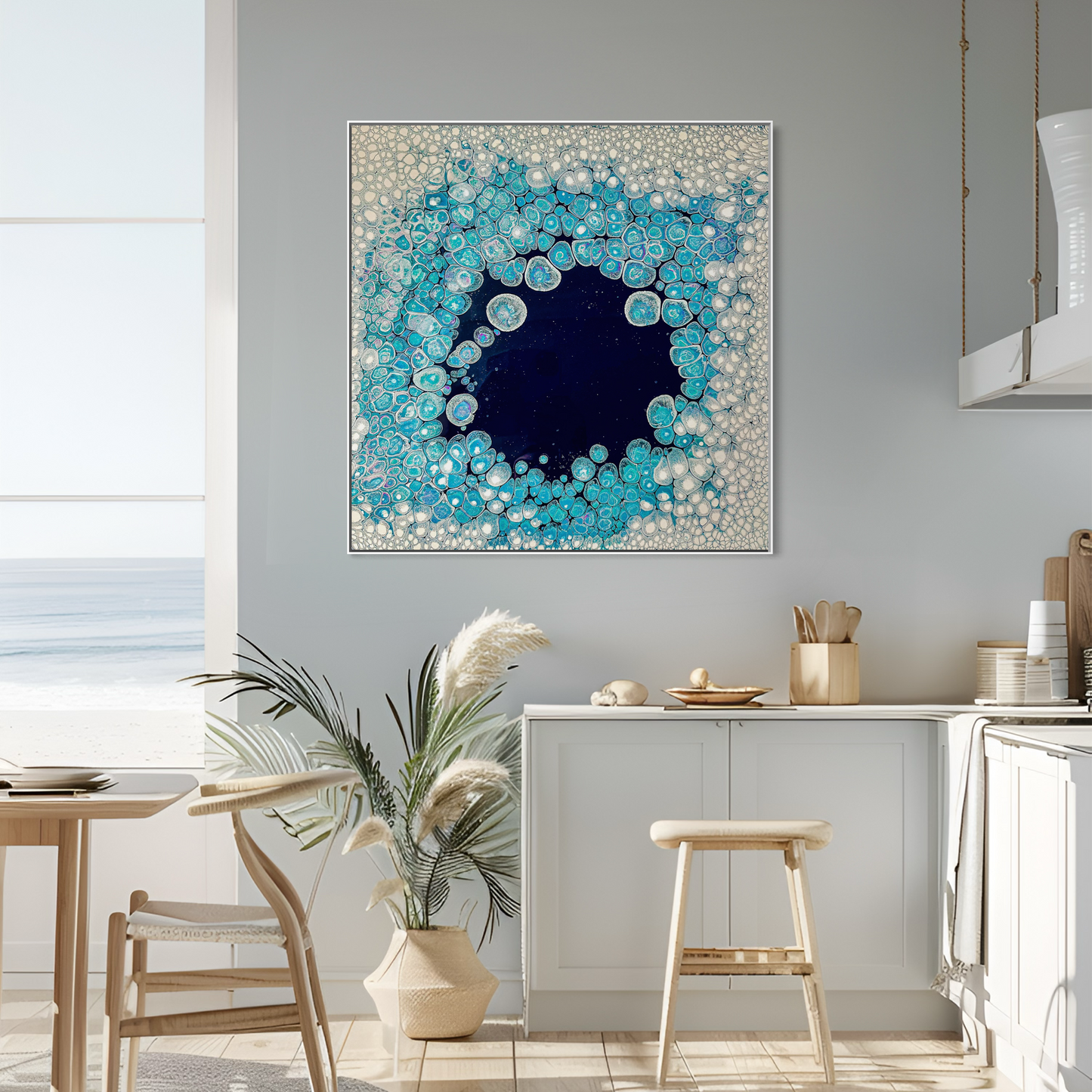 Coastal art in blue and white