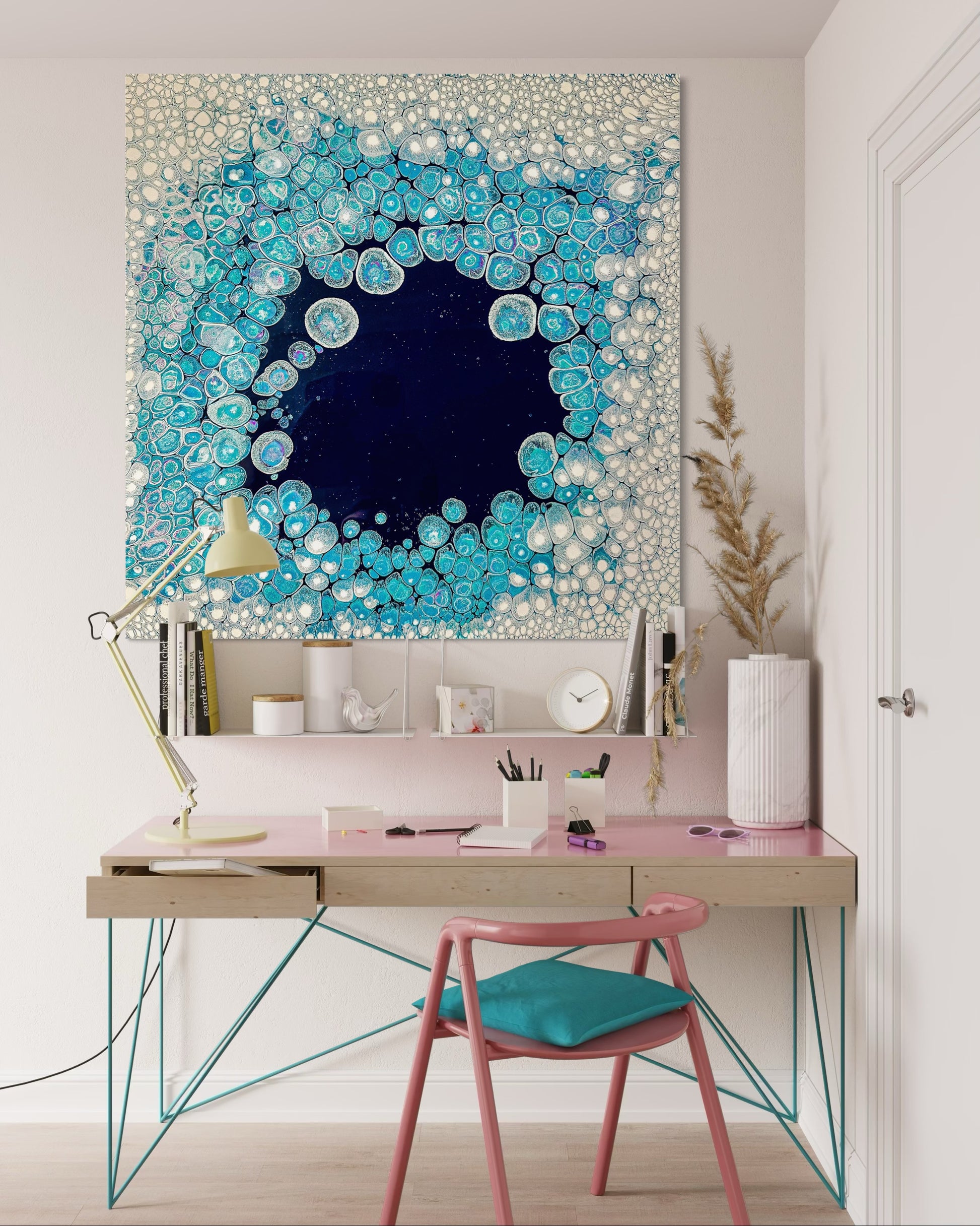 Modern Acrylic Canvas Print - Coastal Art in Blues & Whites.  Wave, Sea, Ocean, Sea Cells, Sea Foam.