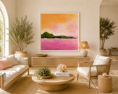 Coastal Abstract Art in Orange and Pink